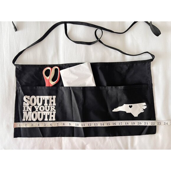 "South In Your Mouth" Waist Apron Black White 3-Pocket North Carolina Map USA - Picture 4 of 7